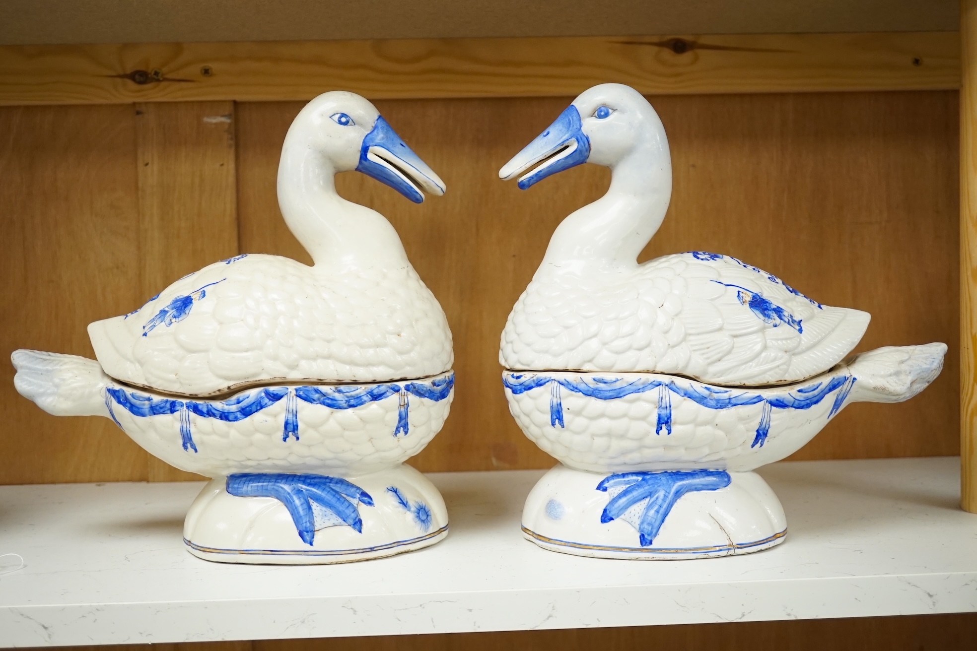 A pair of early to mid 20th century Chinese ‘duck’ tureens and covers, 28cm tall. Condition - good